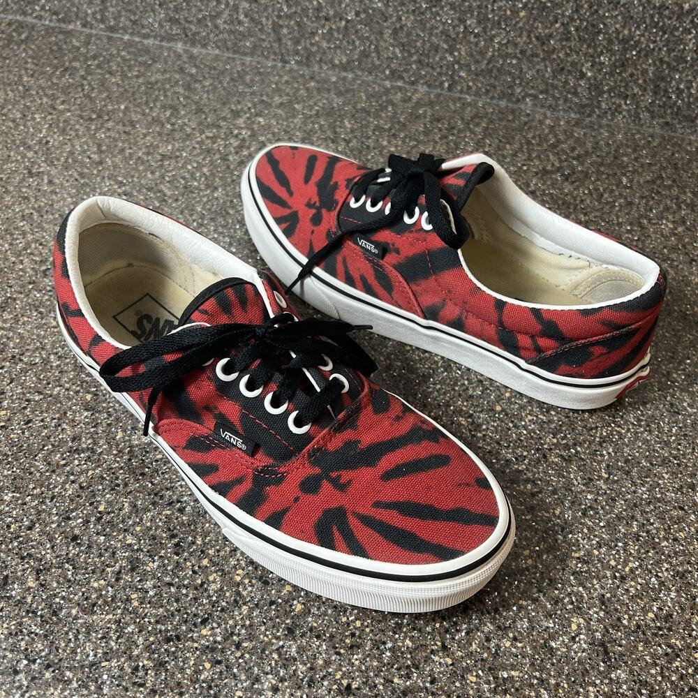 Vans Era Tie Dye Skate Shoes Canvas Black Red Womens 9 Sneakers Lace Up Mens 7.5